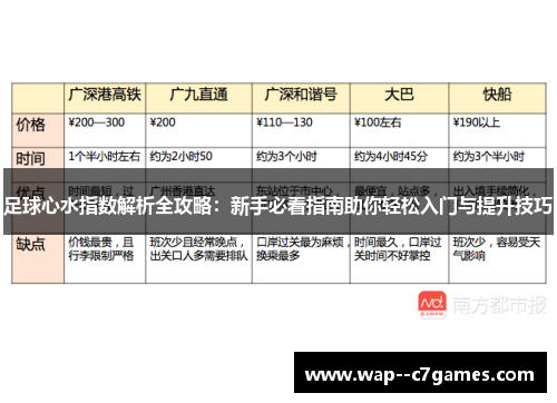 足球心水指数解析全攻略：新手必看指南助你轻松入门与提升技巧