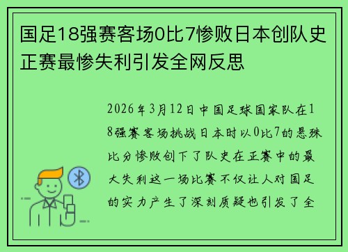 国足18强赛客场0比7惨败日本创队史正赛最惨失利引发全网反思